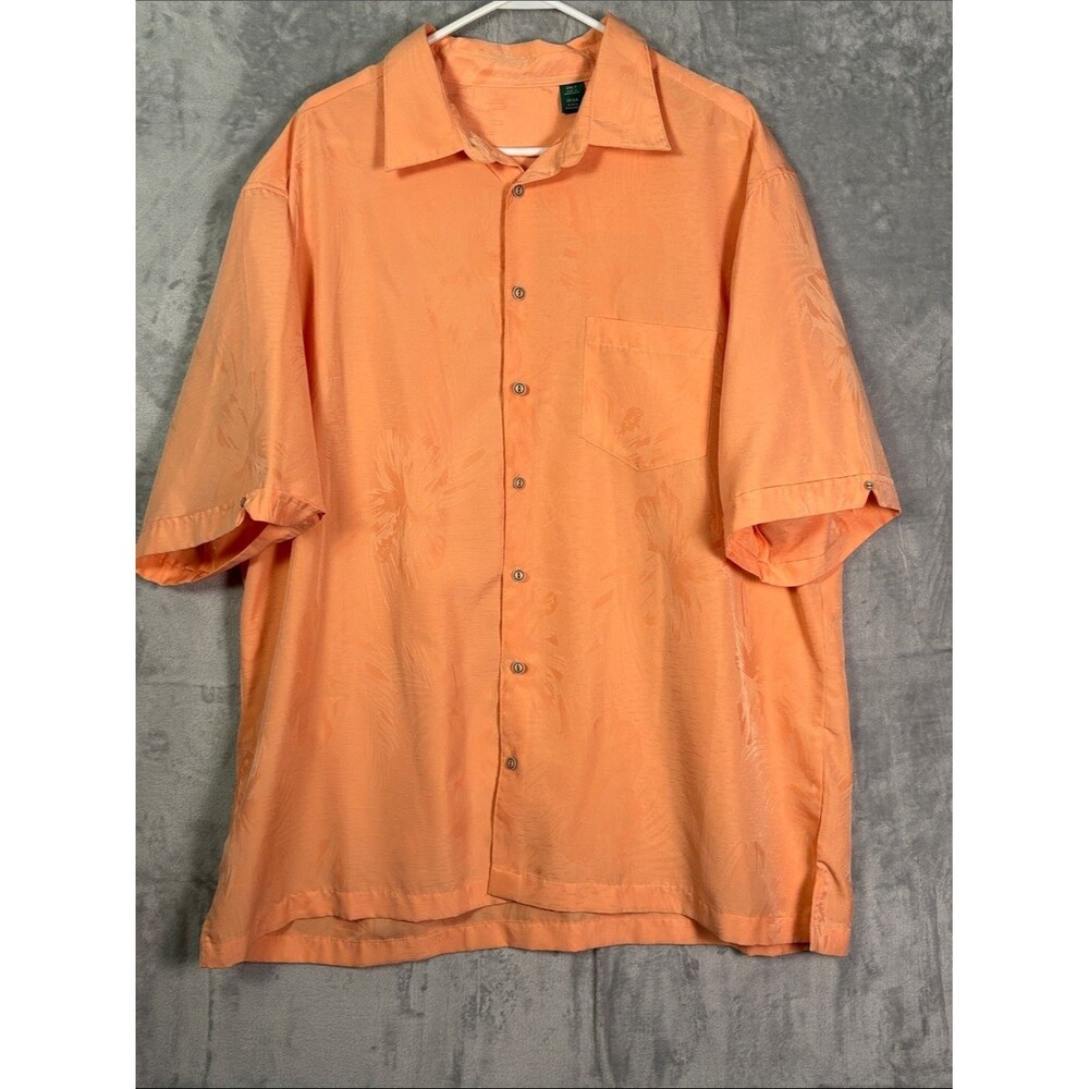 Hawaiian Orange Palm Floral Button Up SS Shirt Size Mens 2XLT